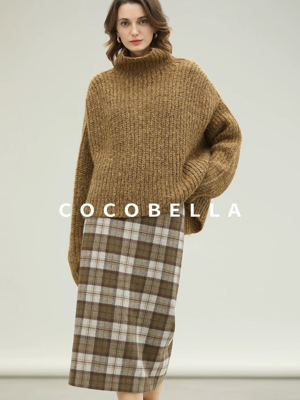 COCOBELLA High Waist Lined Wool Blend Patchwork Straight Ol Office Plaid Midi Skirts