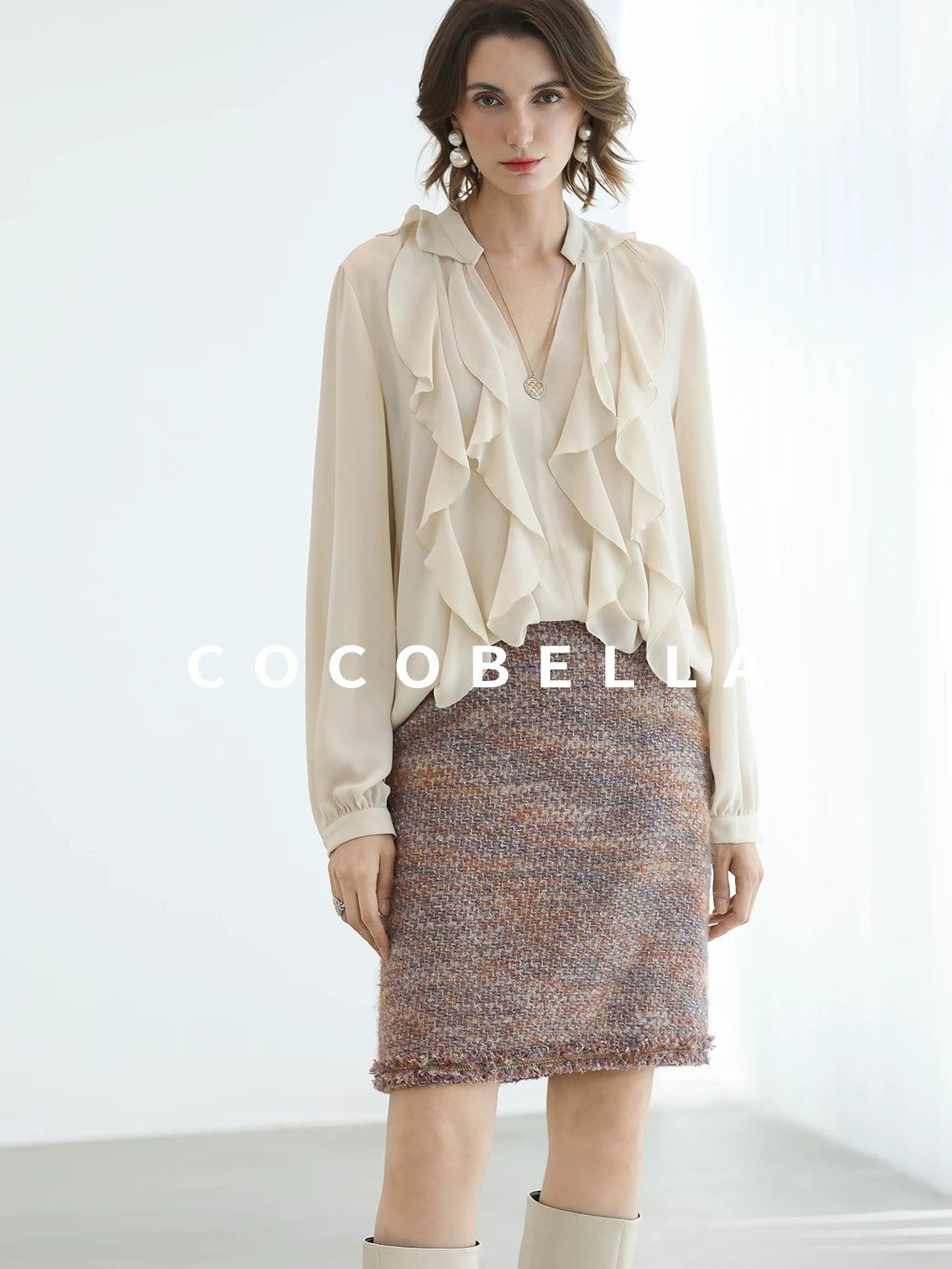 COCOBELLA High Waist Luxury Slim H Line Pencil Skirt Women Work Monet Mist Pink Skirts