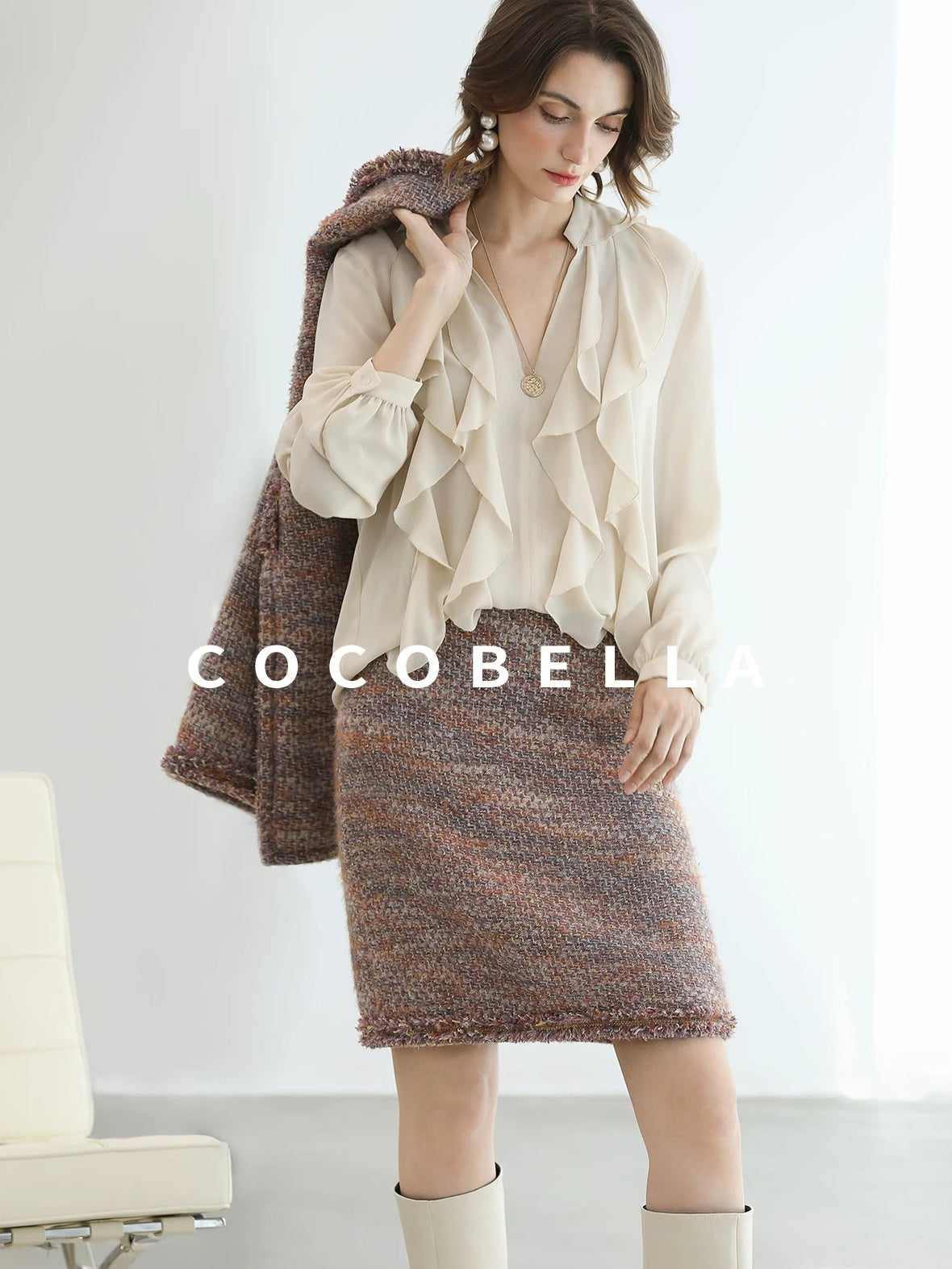 COCOBELLA High Waist Luxury Slim H Line Pencil Skirt Women Work Monet Mist Pink Skirts