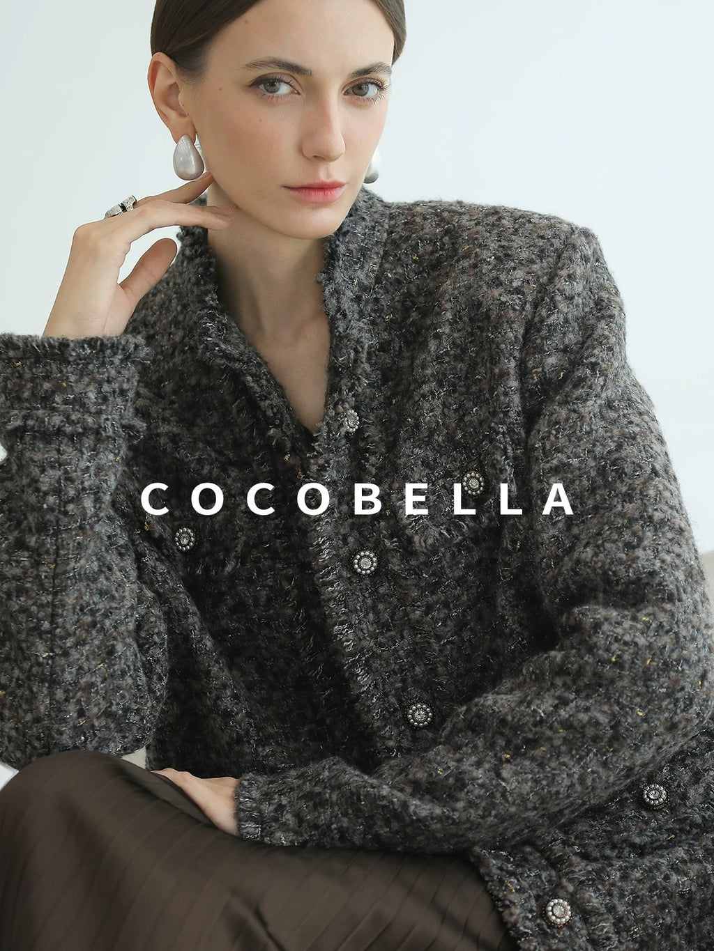 COCOBELLA High Waist Pleated A Line Irregular Hem Office Midi Chocolate Skirts