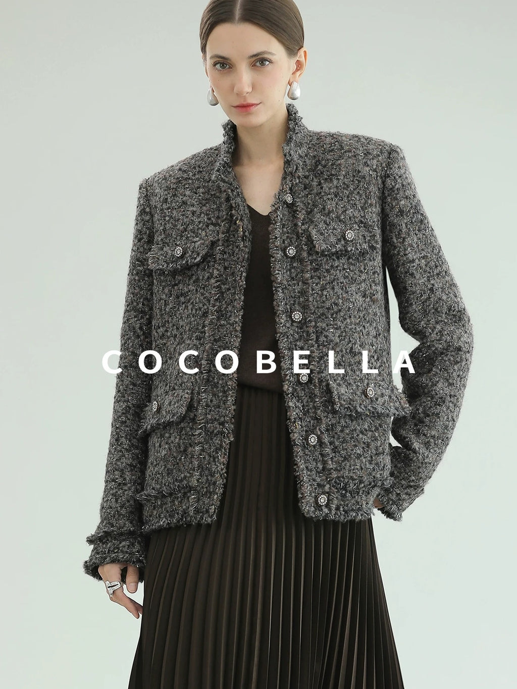 COCOBELLA High Waist Pleated A Line Irregular Hem Office Midi Chocolate Skirts