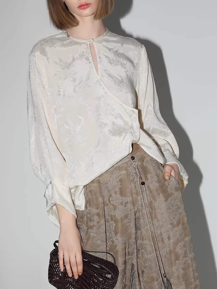 COCOBELLA_High_Waist_Pleated_Jacquard_Chinese_Style_Slim_H_Line_Women_Office_Casual_Pants_MISSTT