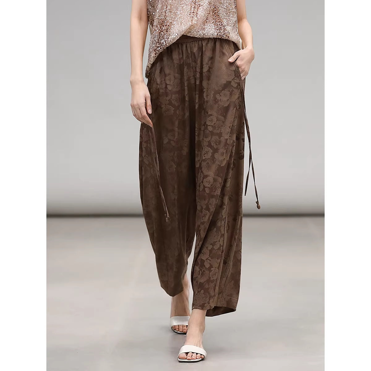 COCOBELLA_High_Waist_Pleated_Jacquard_Chinese_Style_Slim_H_Line_Women_Office_Casual_Pants_MISSTT