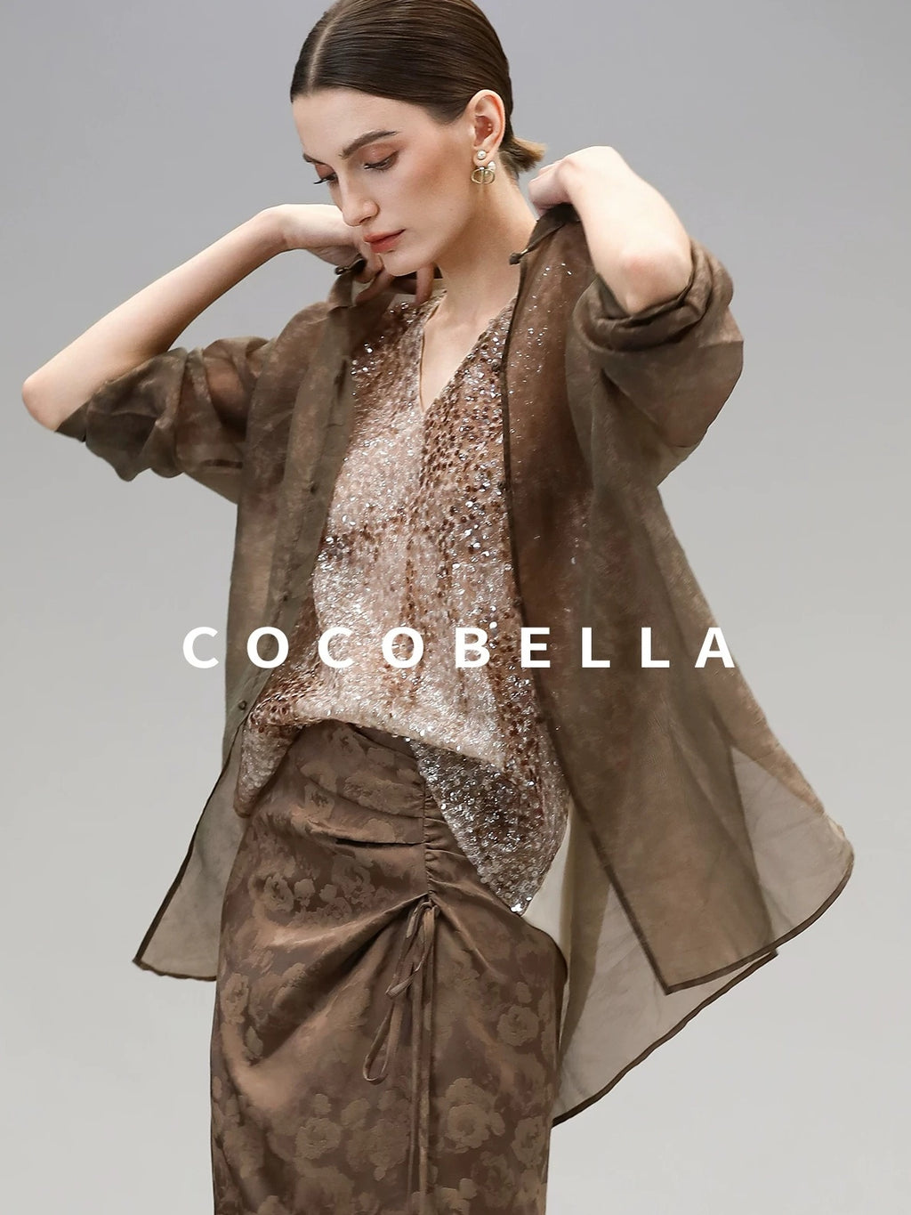 COCOBELLA High Waist Pleated Jacquard Chinese Style Slim H Line Women Office Casual Pants