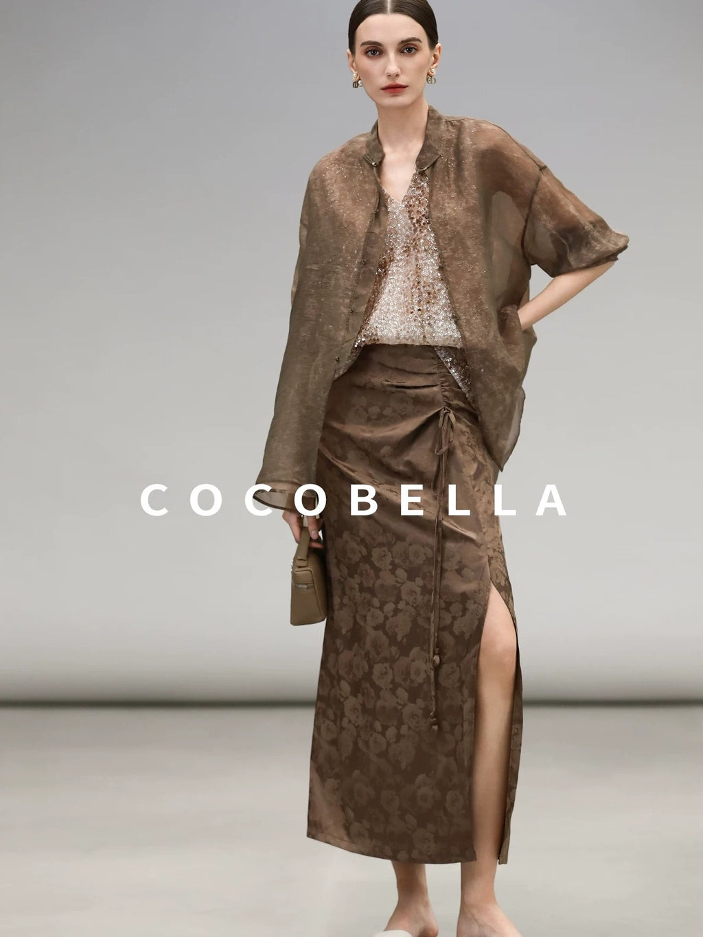 COCOBELLA High Waist Pleated Jacquard Chinese Style Slim H Line Women Office Casual Pants