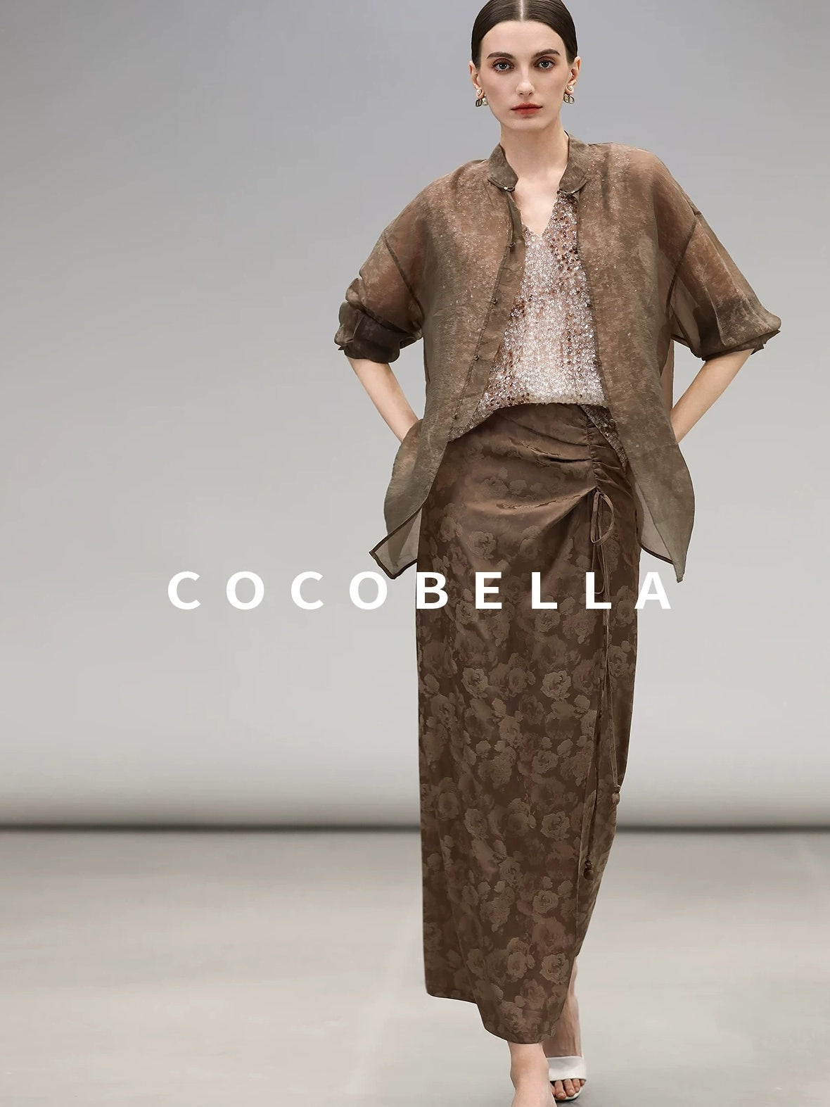 COCOBELLA High Waist Pleated Jacquard Chinese Style Slim H Line Women Office Casual Pants