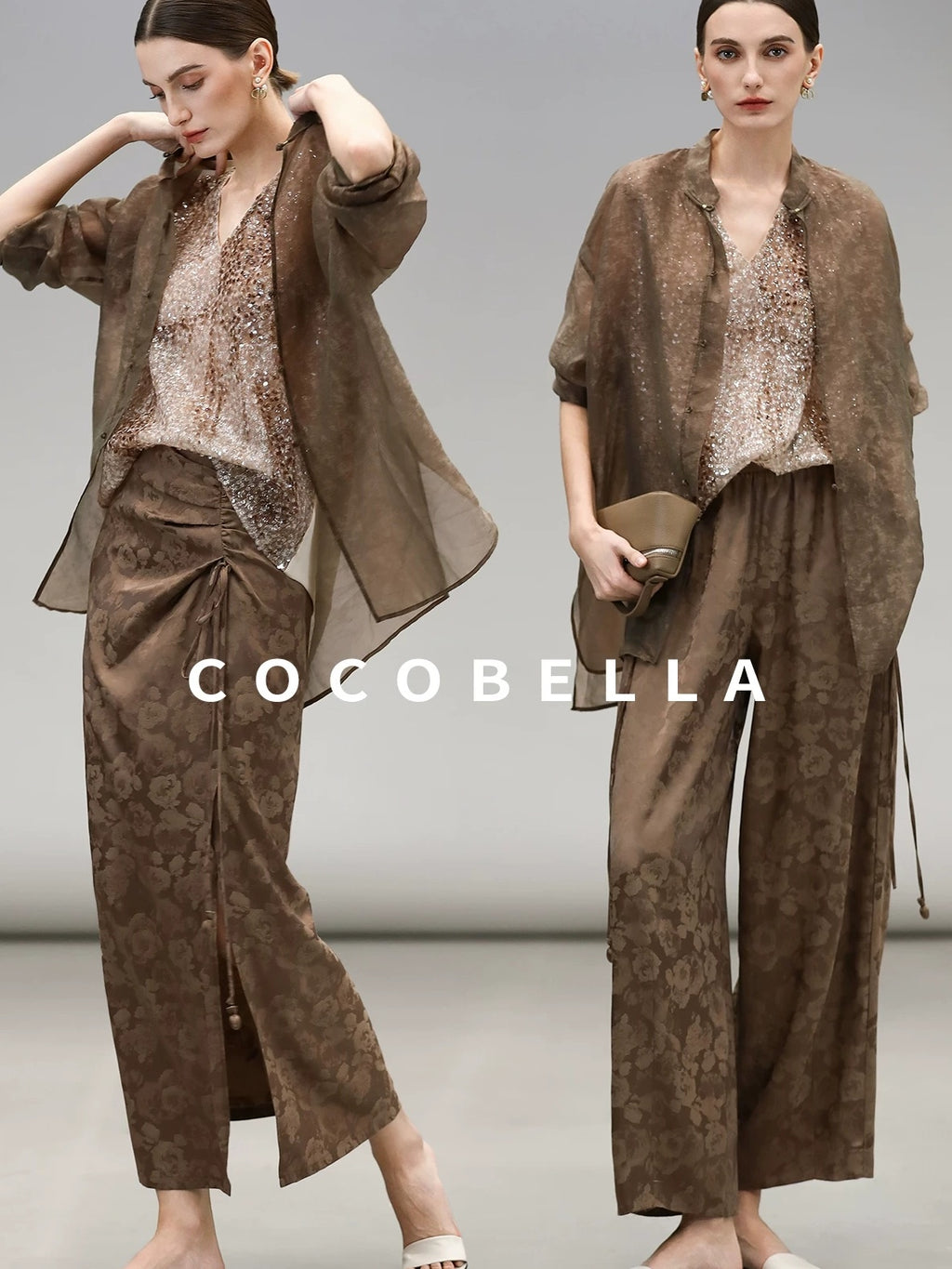 COCOBELLA High Waist Pleated Jacquard Chinese Style Slim H Line Women Office Casual Pants