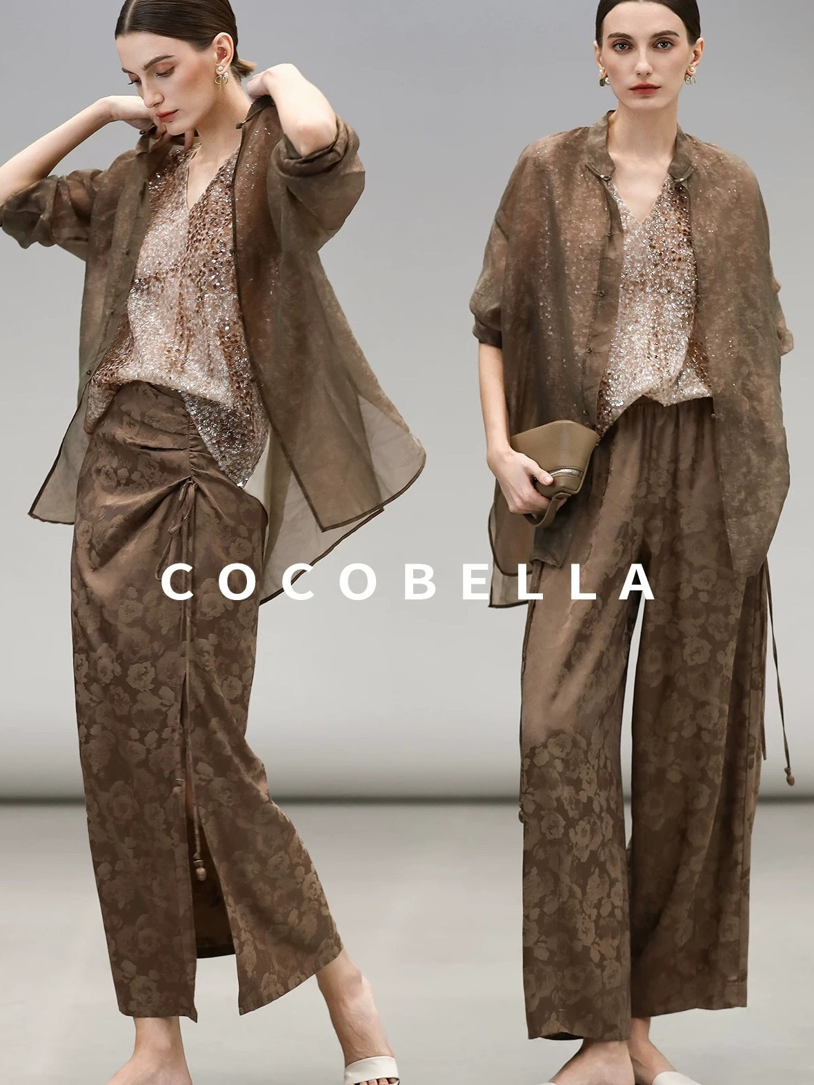 COCOBELLA High Waist Pleated Jacquard Chinese Style Slim H Line Women Office Casual Pants