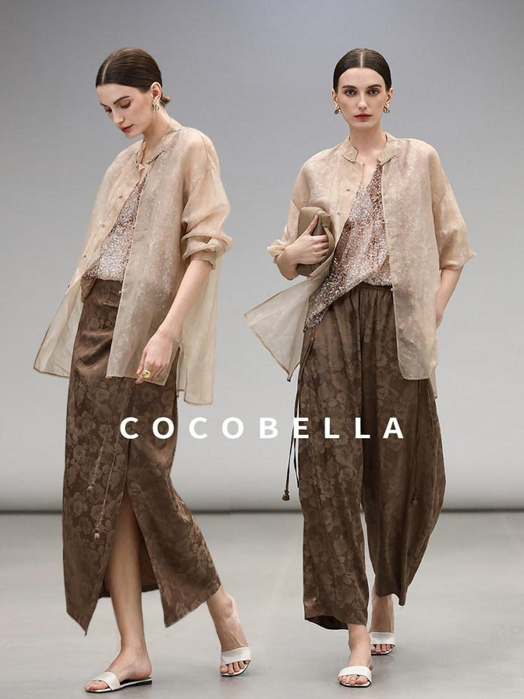 COCOBELLA High Waist Pleated Jacquard Chinese Style Slim H Line Women Office Casual Pants
