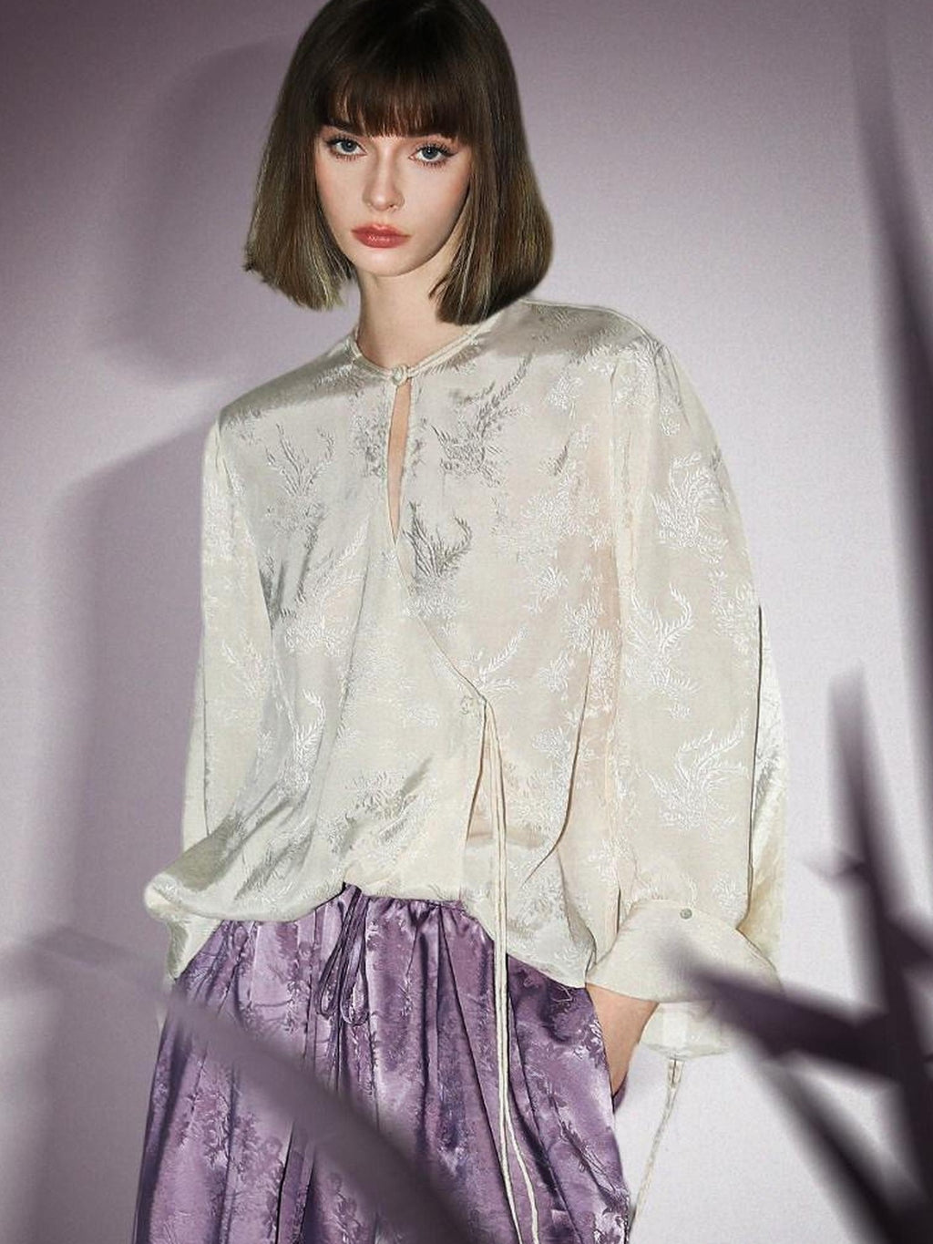 COCOBELLA High Waist Pleated Jacquard Chinese Style Slim H Line Women Office Casual Pants