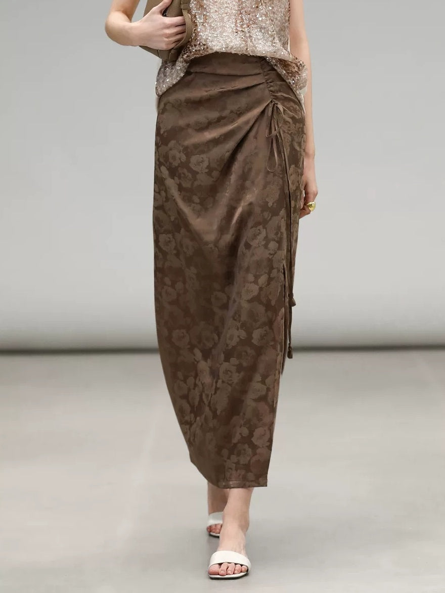 COCOBELLA High Waist Pleated Jacquard Chinese Style Slim H Line Women Office Casual Pants