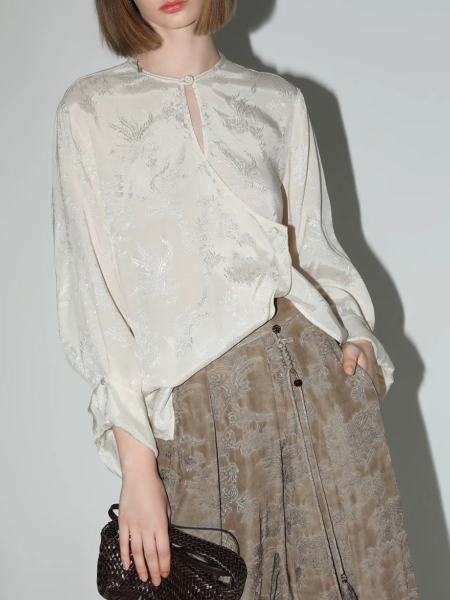 COCOBELLA High Waist Pleated Jacquard Chinese Style Slim H Line Women Office Casual Pants