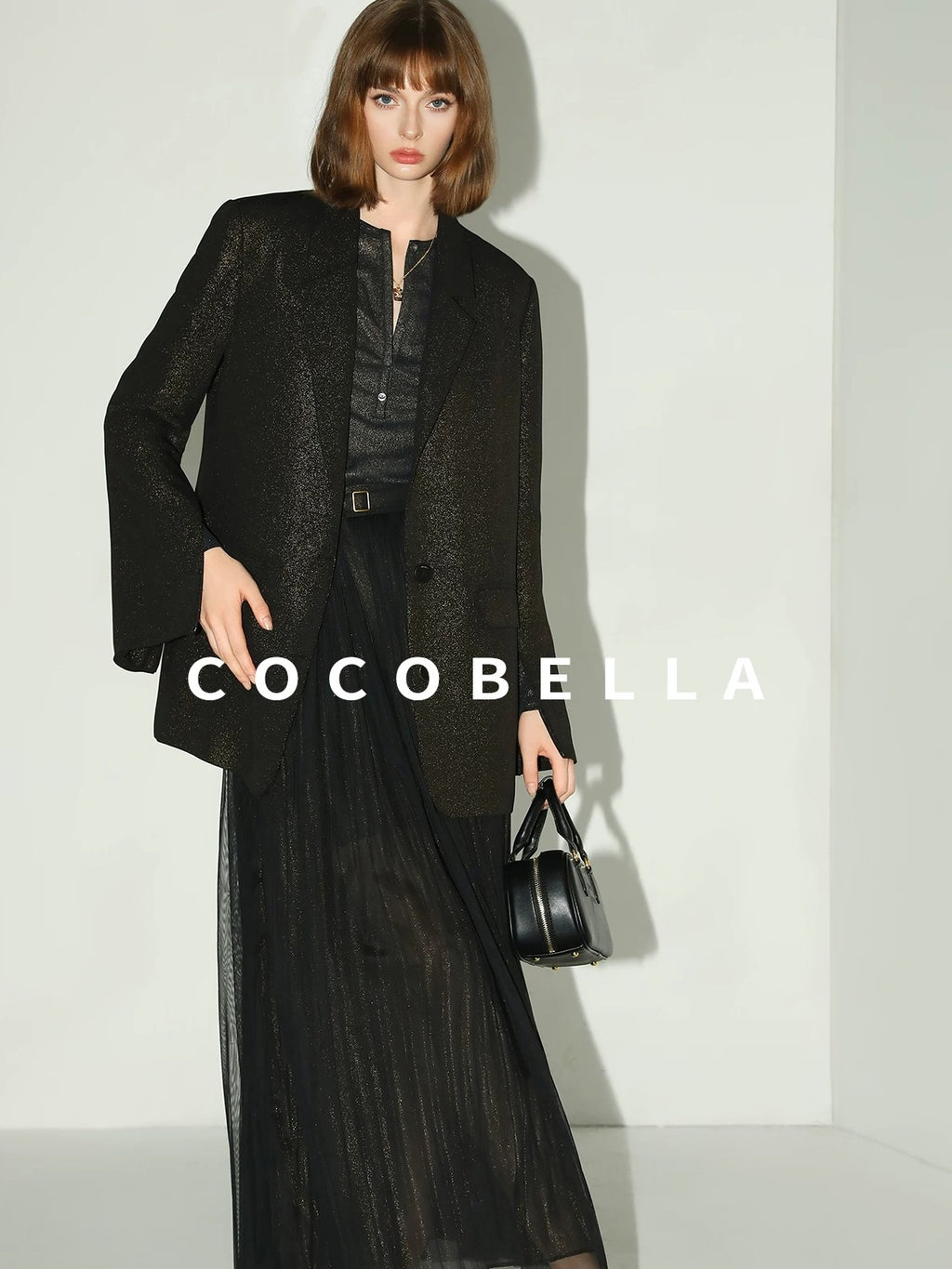 COCOBELLA High Waist Pleated Tulle A Line Loose Women Commuter Black Maxi Skirts
