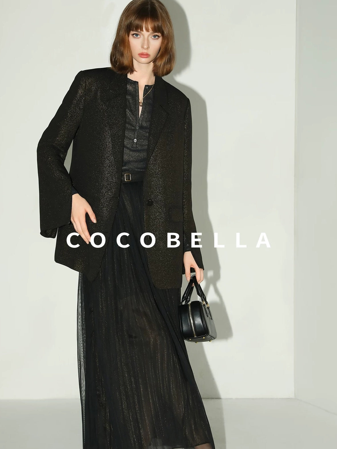 COCOBELLA High Waist Pleated Tulle A Line Loose Women Commuter Black Maxi Skirts