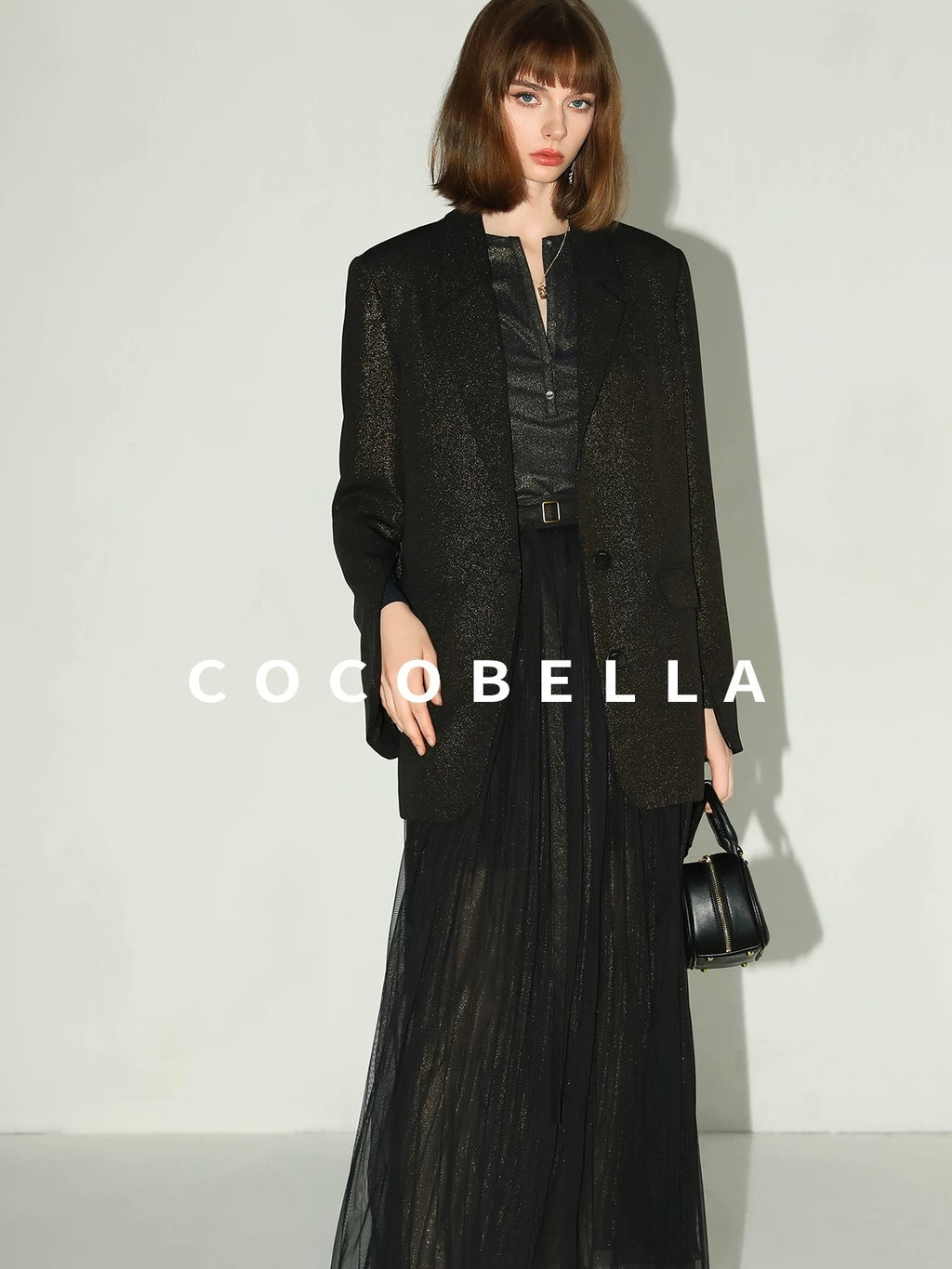 COCOBELLA High Waist Pleated Tulle A Line Loose Women Commuter Black Maxi Skirts