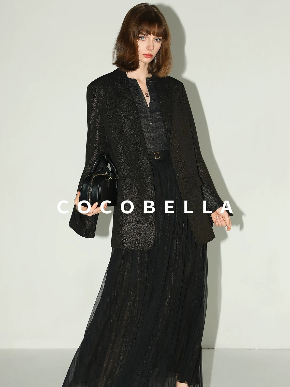 COCOBELLA High Waist Pleated Tulle A Line Loose Women Commuter Black Maxi Skirts