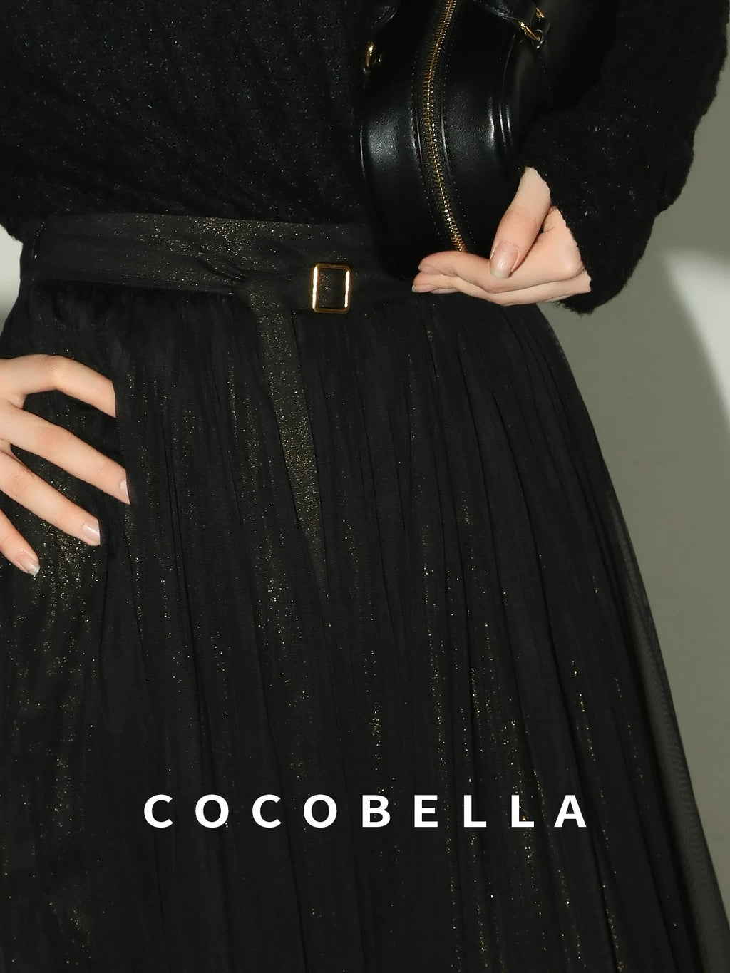 COCOBELLA High Waist Pleated Tulle A Line Loose Women Commuter Black Maxi Skirts