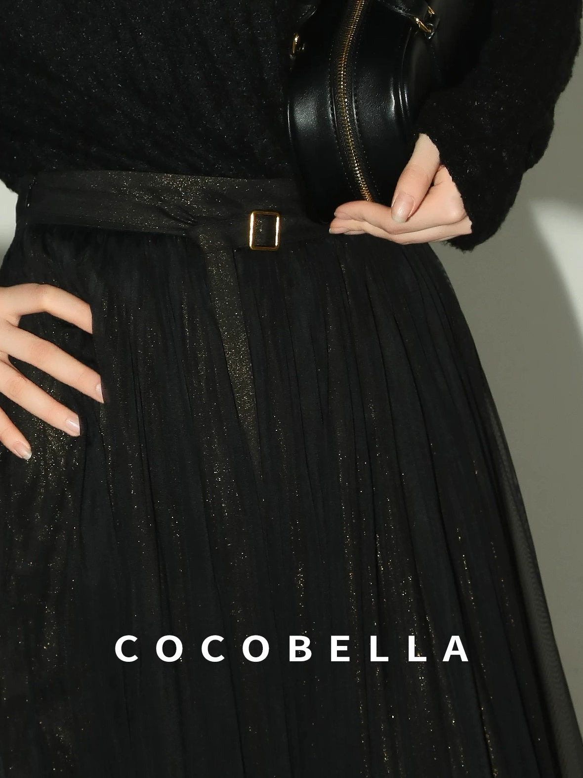 COCOBELLA High Waist Pleated Tulle A Line Loose Women Commuter Black Maxi Skirts