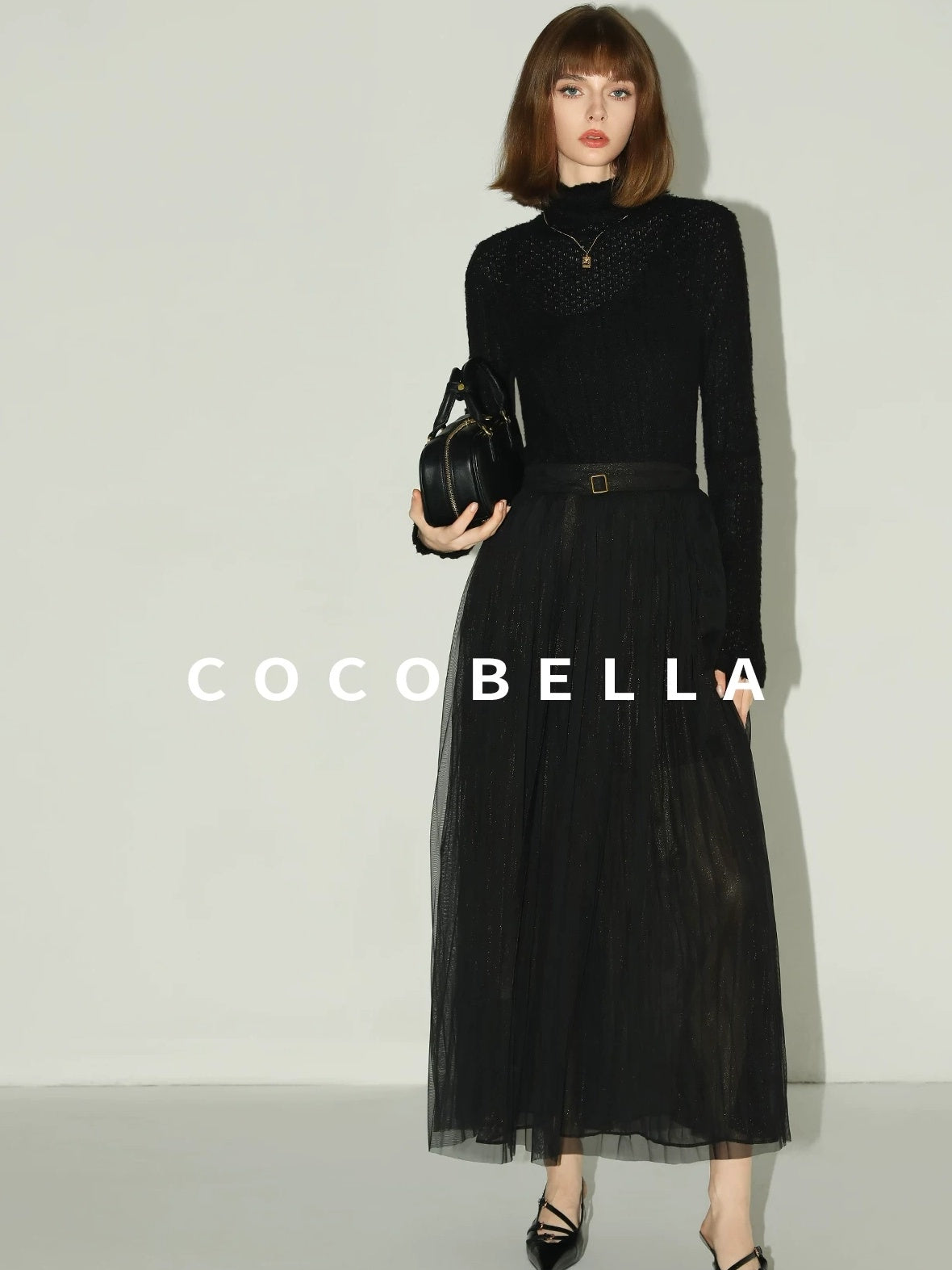 COCOBELLA High Waist Pleated Tulle A Line Loose Women Commuter Black Maxi Skirts