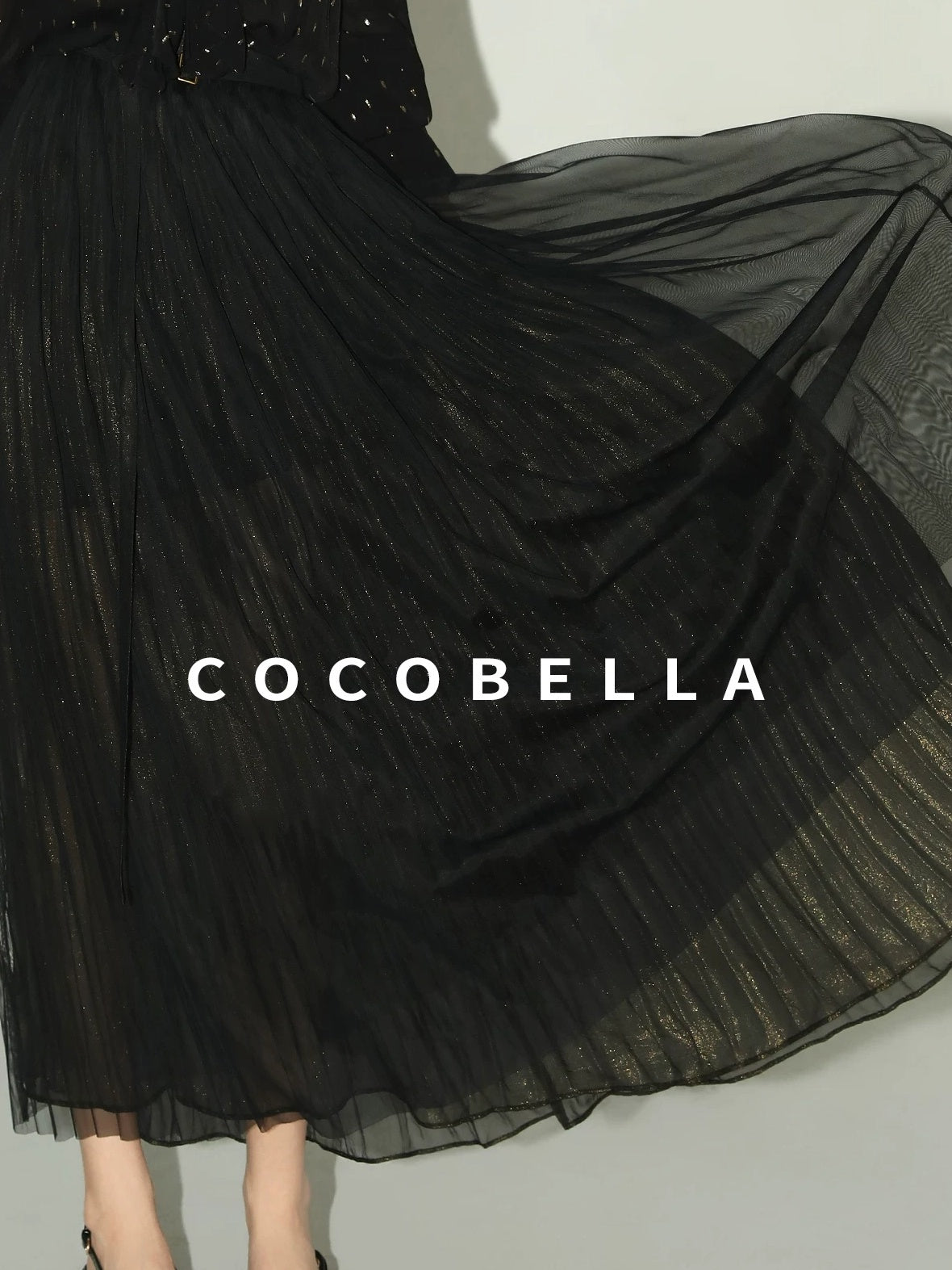 COCOBELLA High Waist Pleated Tulle A Line Loose Women Commuter Black Maxi Skirts