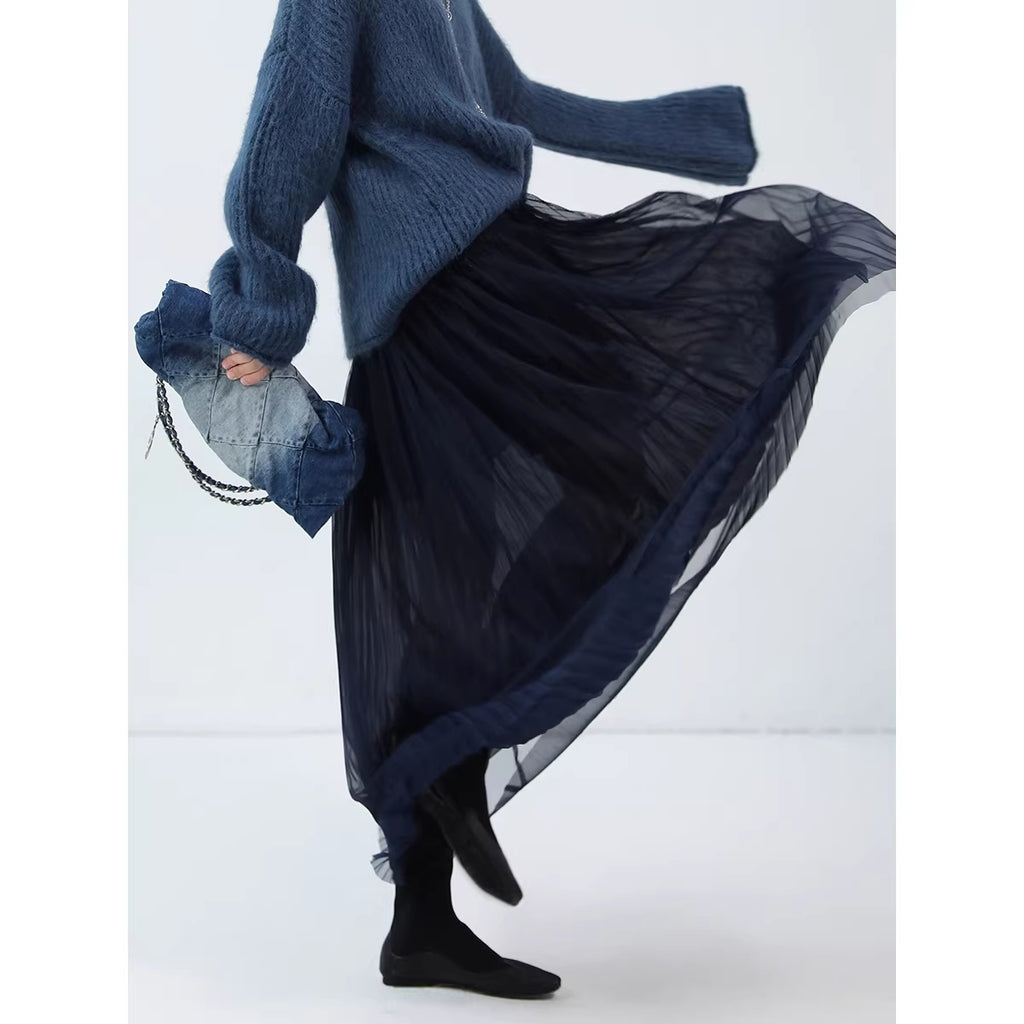 COCOBELLA_High_Waist_Pleated_Tulle_Bow_Elegant_A_Line_Women_Polyester_Midnight_Blue_Skirts_MISSTT