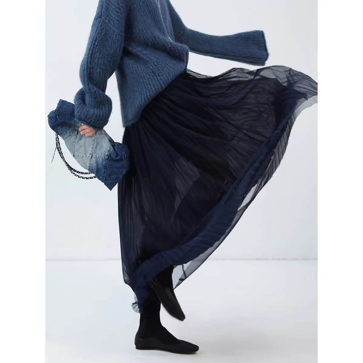 COCOBELLA_High_Waist_Pleated_Tulle_Bow_Elegant_A_Line_Women_Polyester_Midnight_Blue_Skirts_MISSTT