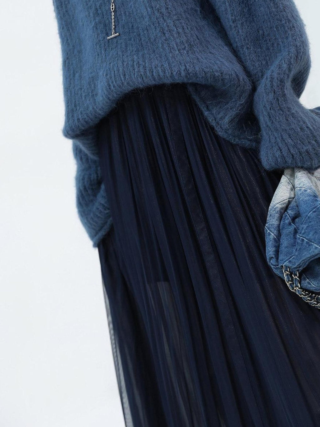 COCOBELLA High Waist Pleated Tulle Bow Elegant A Line Women Polyester Midnight Blue Skirts