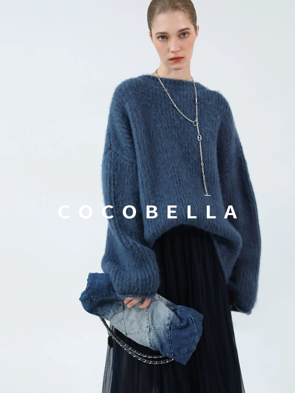 COCOBELLA High Waist Pleated Tulle Bow Elegant A Line Women Polyester Midnight Blue Skirts