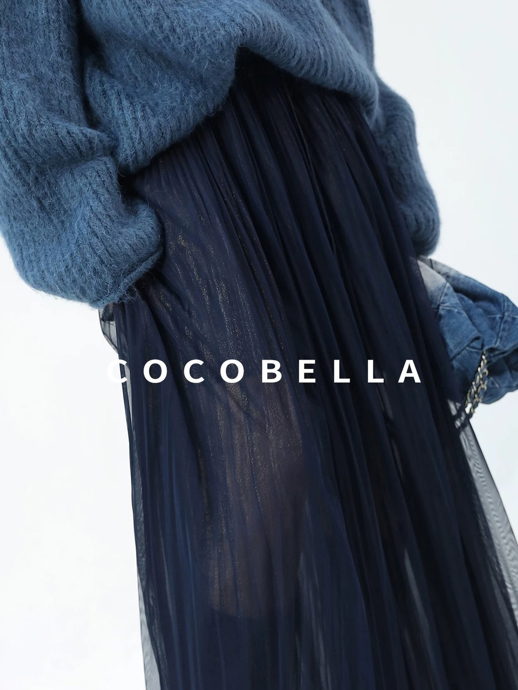 COCOBELLA High Waist Pleated Tulle Bow Elegant A Line Women Polyester Midnight Blue Skirts