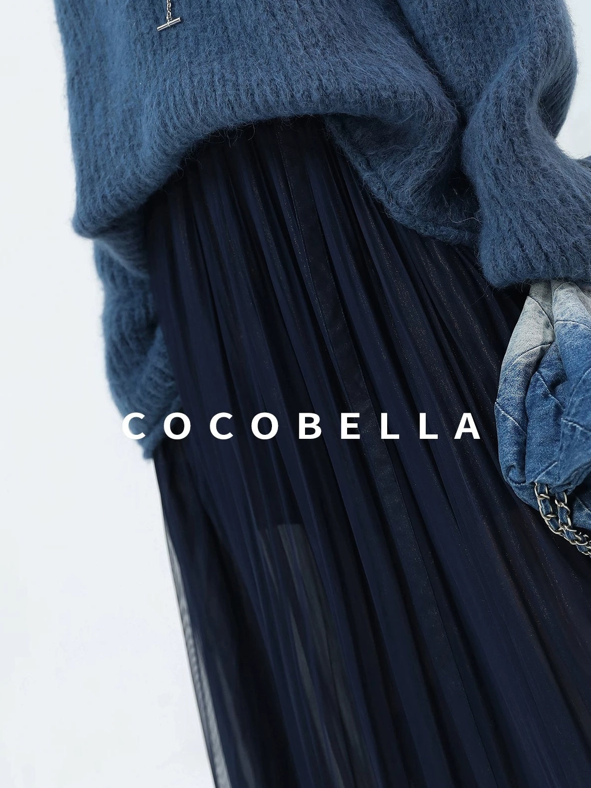 COCOBELLA High Waist Pleated Tulle Bow Elegant A Line Women Polyester Midnight Blue Skirts