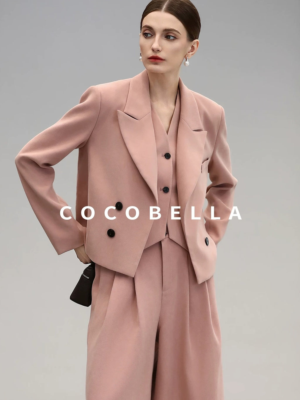 COCOBELLA High Waist Pleated Wide Leg Office Work Ol Style Women Stretch Polyester Pants