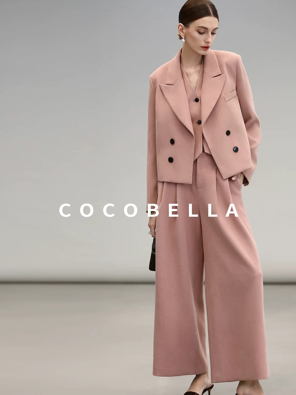 COCOBELLA High Waist Pleated Wide Leg Office Work Ol Style Women Stretch Polyester Pants