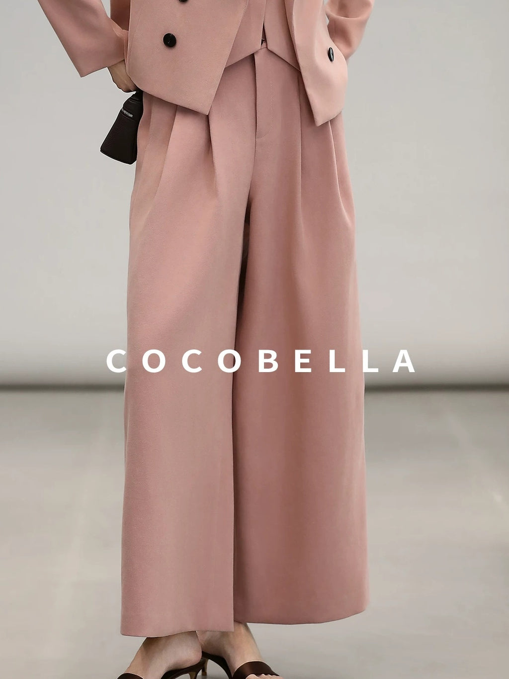 COCOBELLA High Waist Pleated Wide Leg Office Work Ol Style Women Stretch Polyester Pants