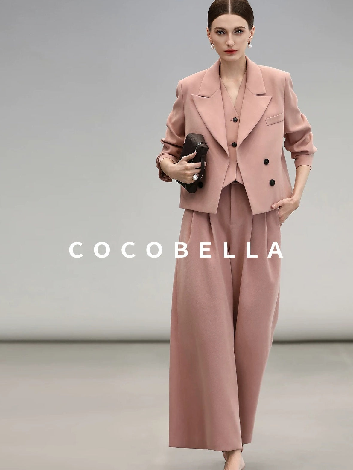 COCOBELLA High Waist Pleated Wide Leg Office Work Ol Style Women Stretch Polyester Pants