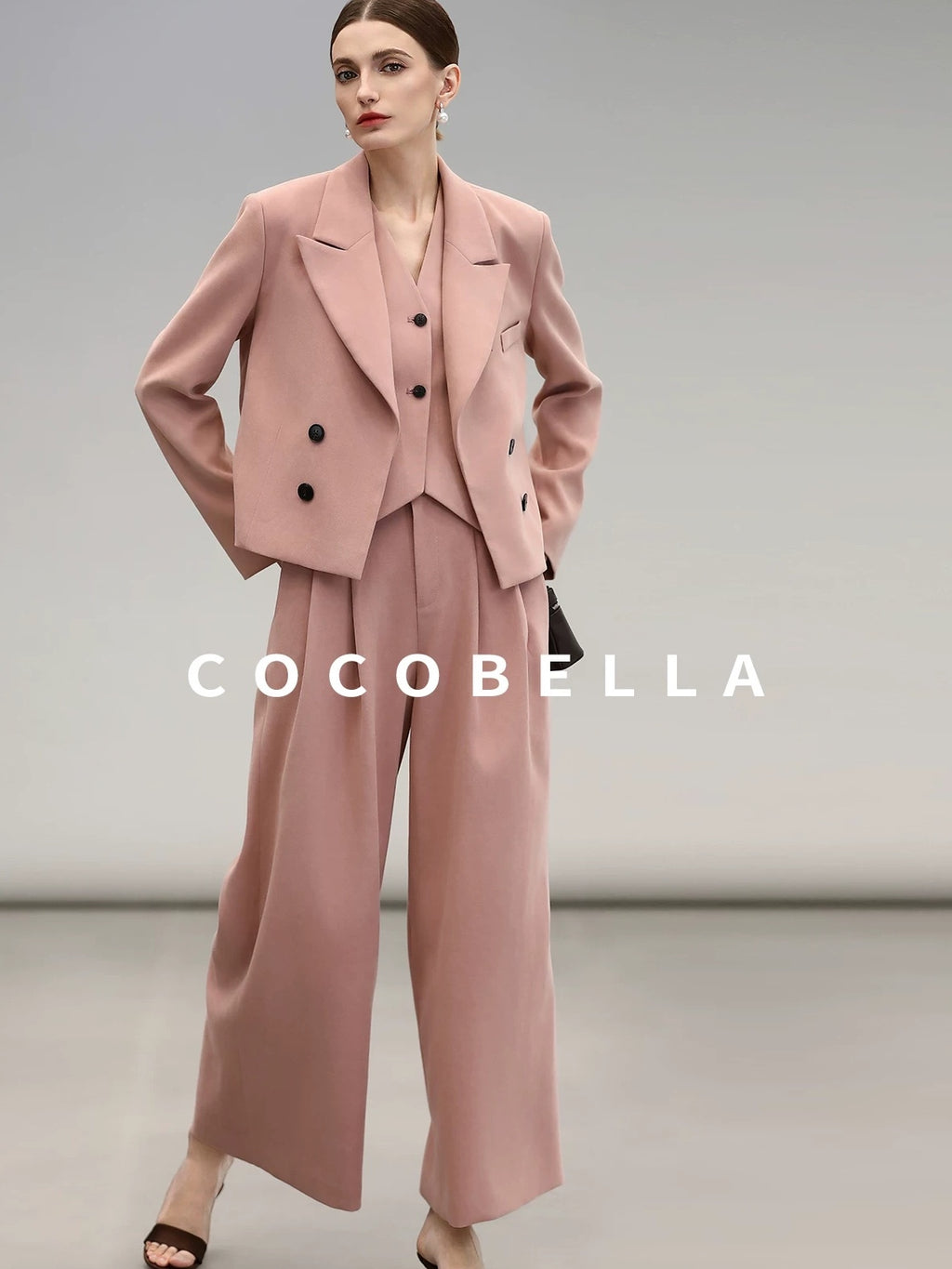 COCOBELLA High Waist Pleated Wide Leg Office Work Ol Style Women Stretch Polyester Pants