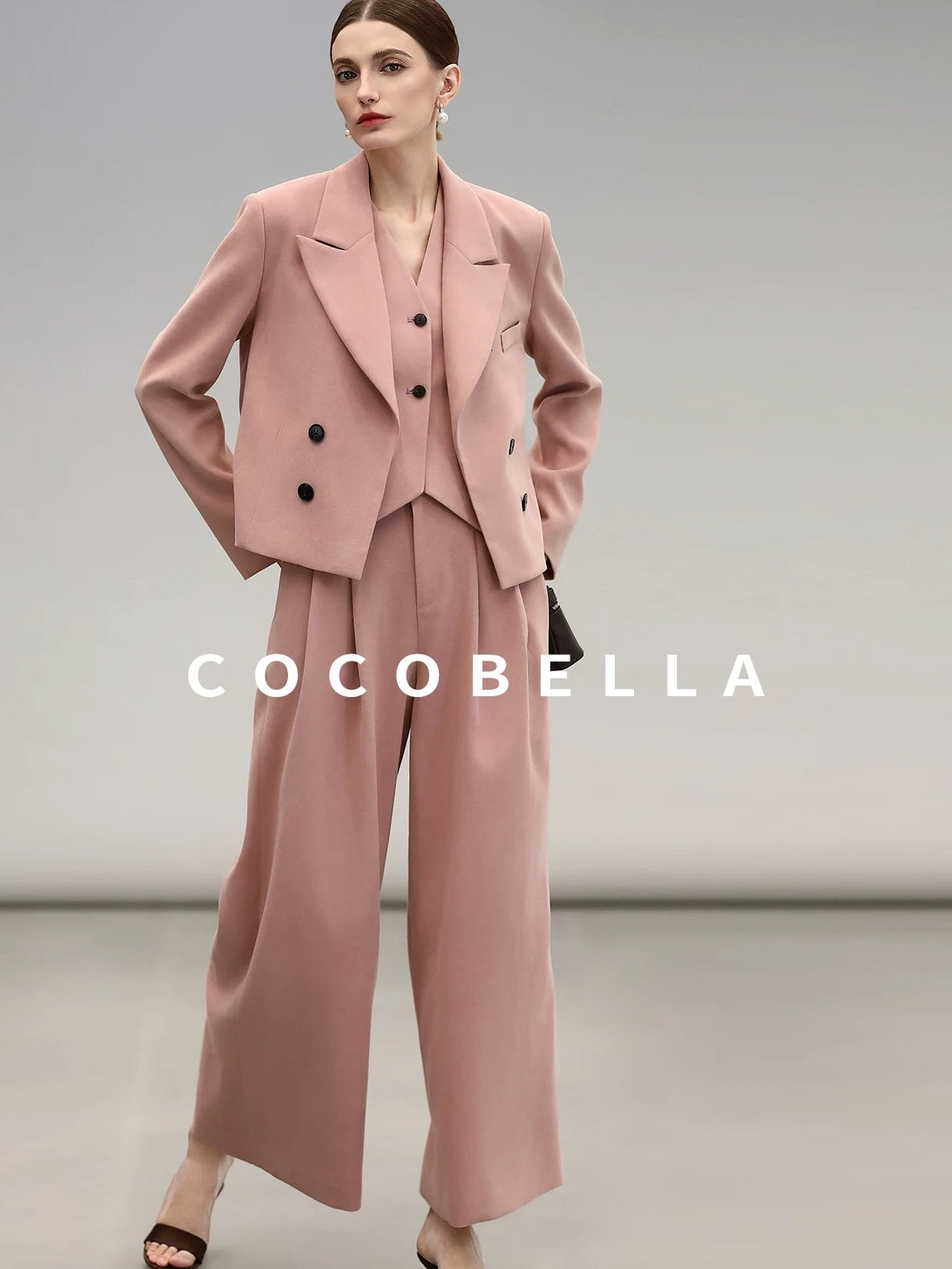 COCOBELLA High Waist Pleated Wide Leg Office Work Ol Style Women Stretch Polyester Pants