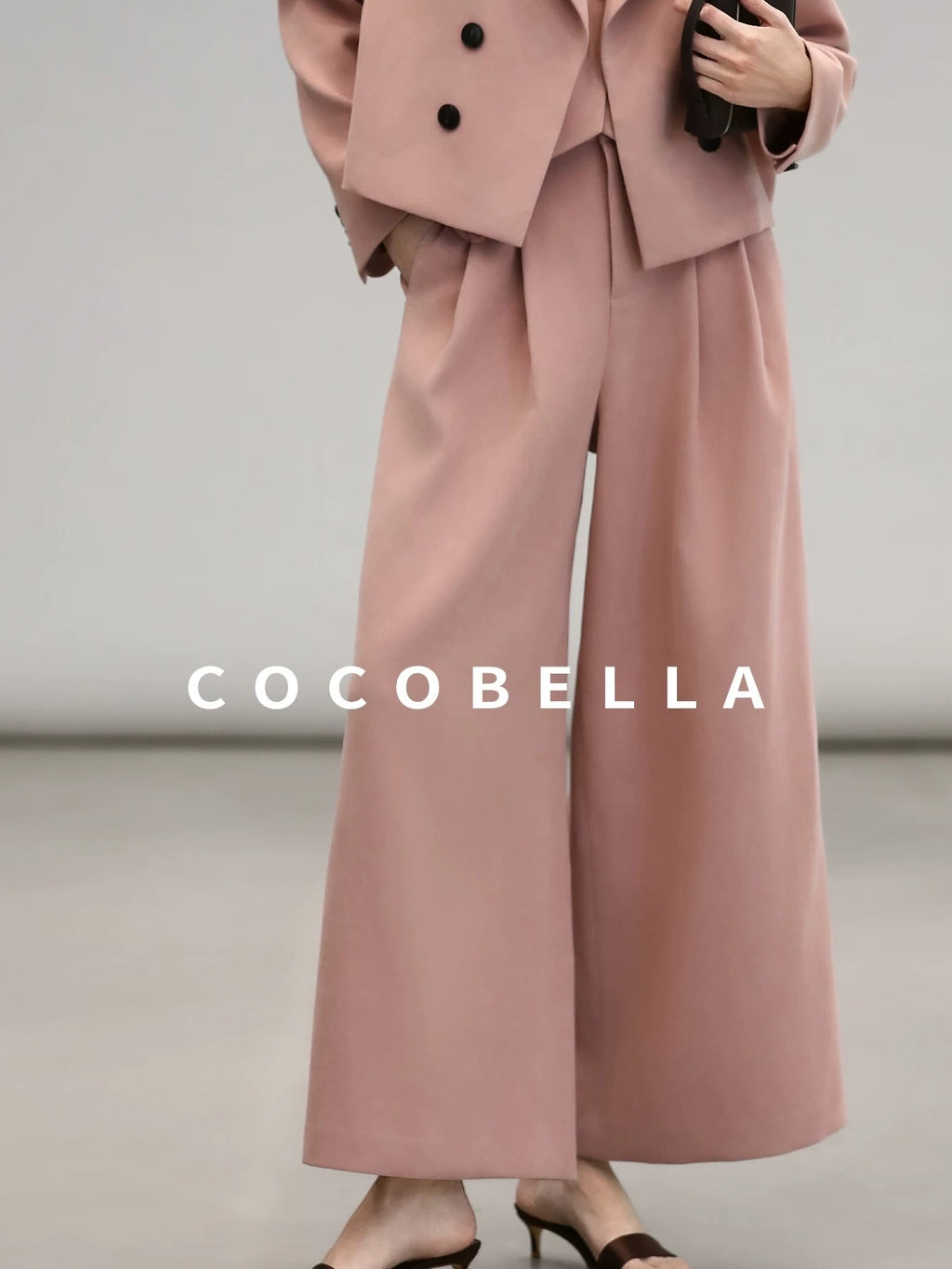 COCOBELLA High Waist Pleated Wide Leg Office Work Ol Style Women Stretch Polyester Pants