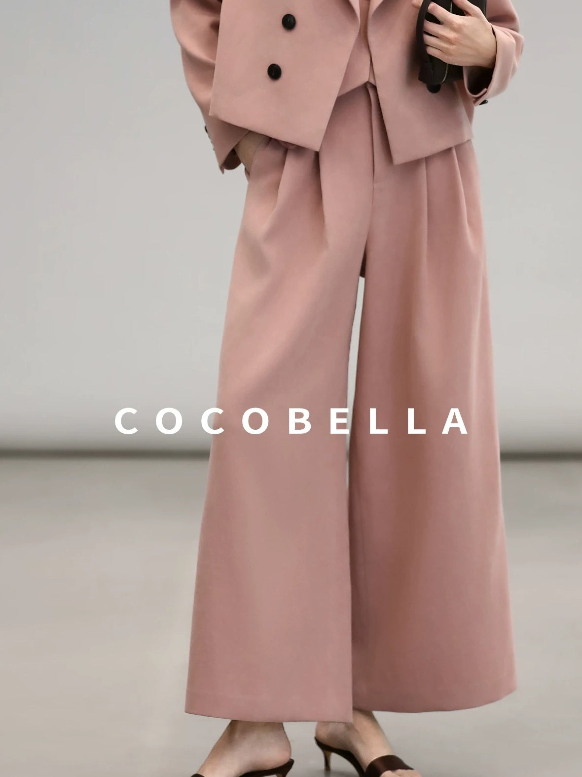 COCOBELLA High Waist Pleated Wide Leg Office Work Ol Style Women Stretch Polyester Pants