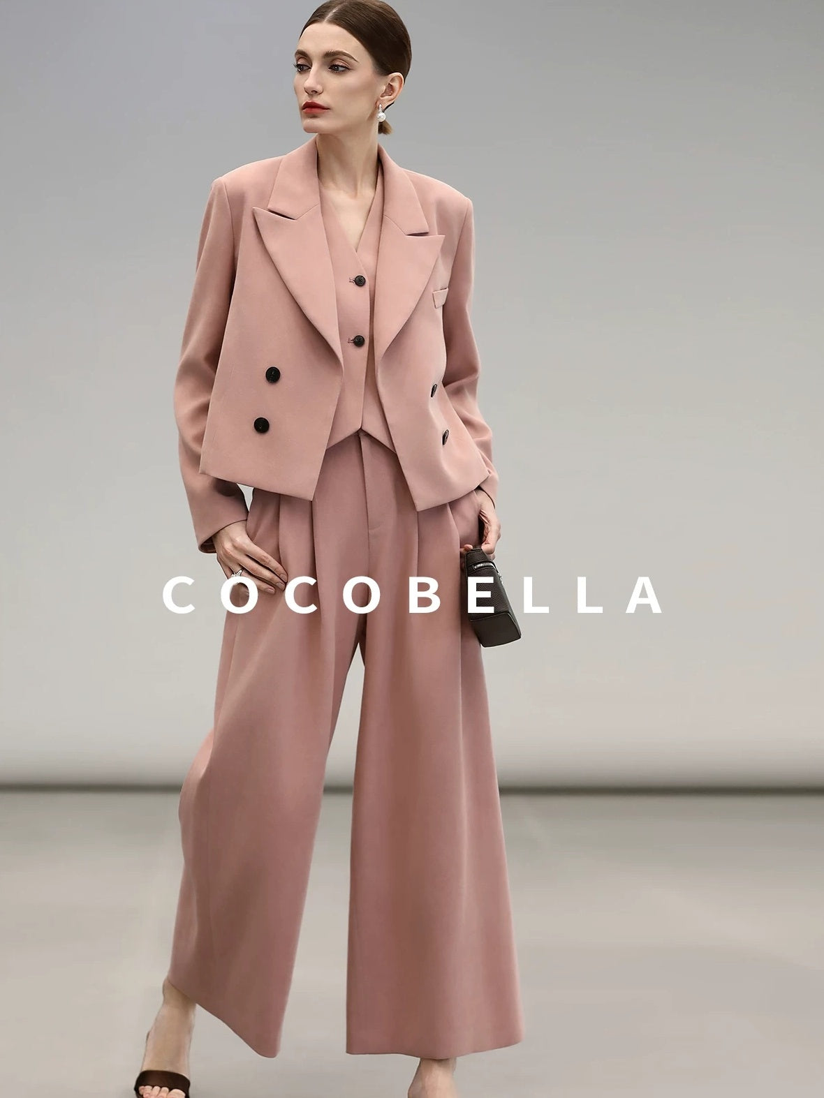 COCOBELLA High Waist Pleated Wide Leg Office Work Ol Style Women Stretch Polyester Pants