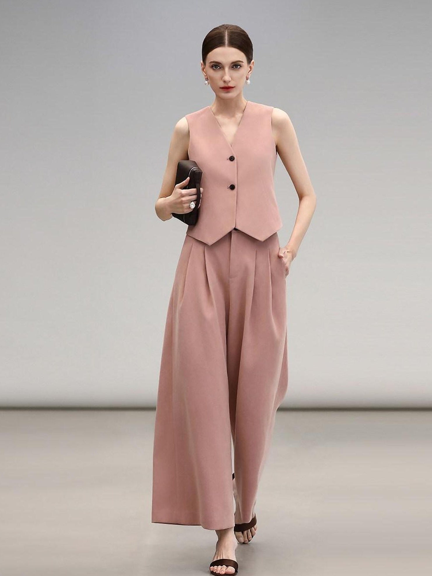 COCOBELLA High Waist Pleated Wide Leg Office Work Ol Style Women Stretch Polyester Pants