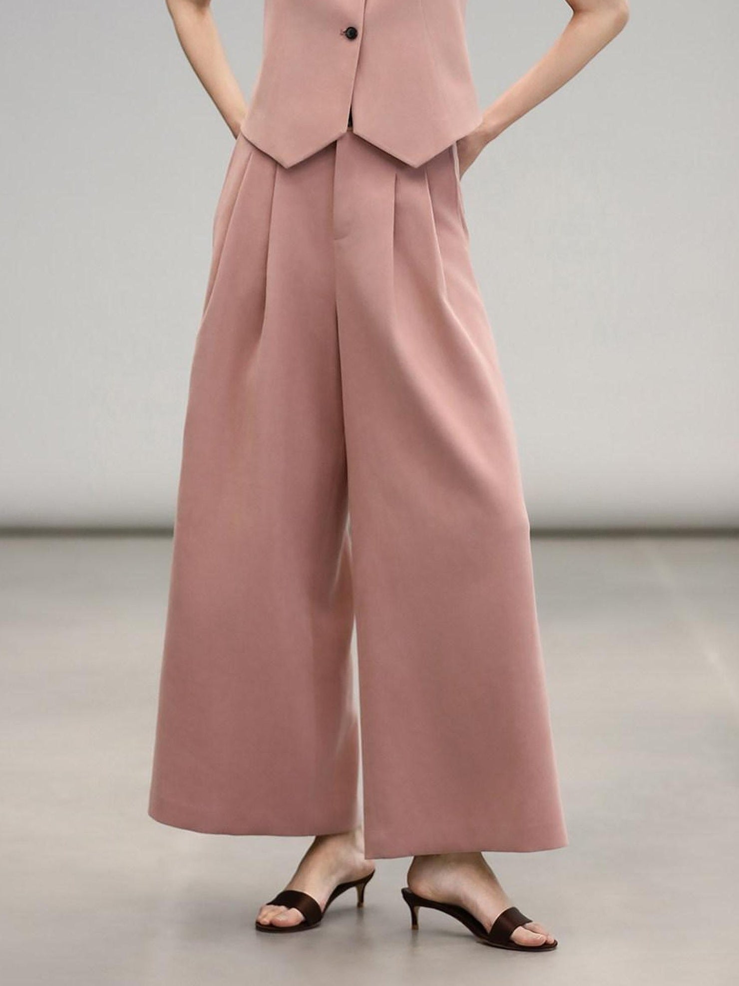 COCOBELLA High Waist Pleated Wide Leg Office Work Ol Style Women Stretch Polyester Pants