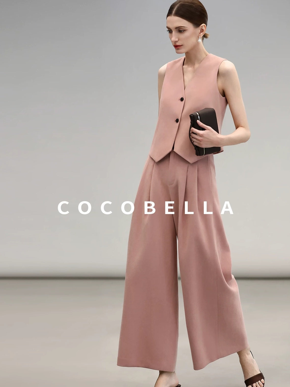 COCOBELLA High Waist Pleated Wide Leg Office Work Ol Style Women Stretch Polyester Pants