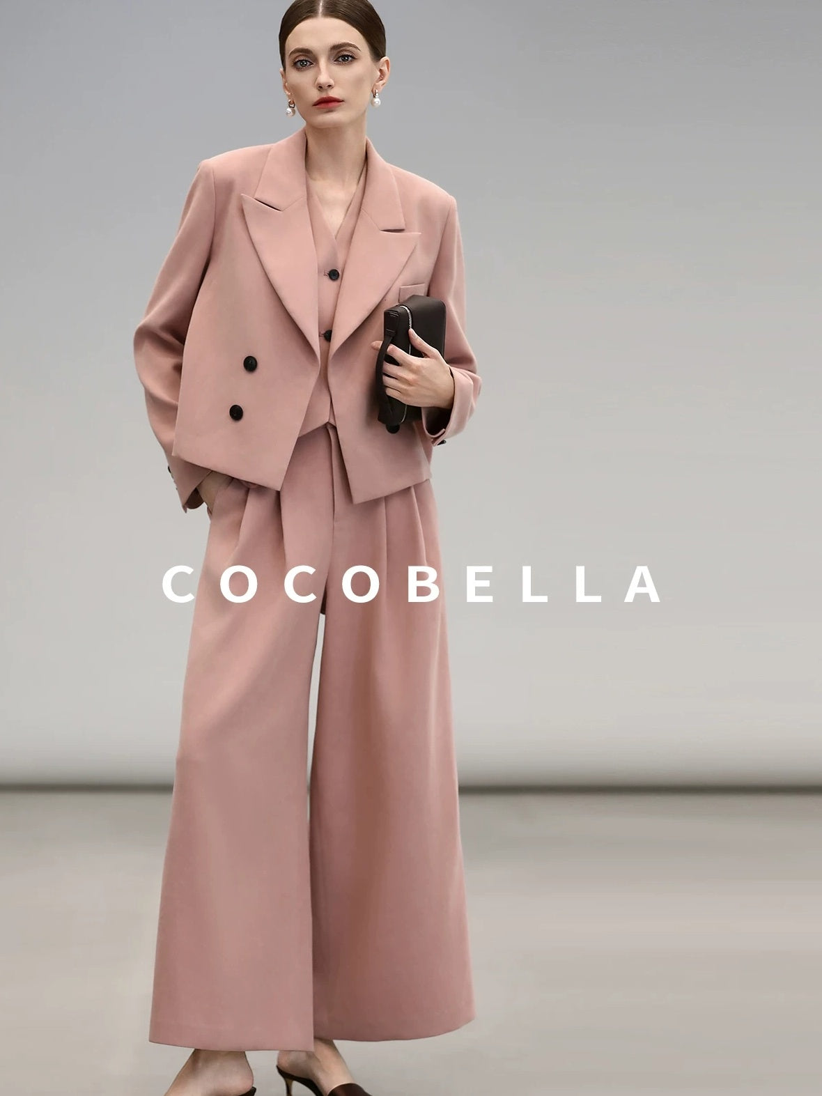 COCOBELLA High Waist Pleated Wide Leg Office Work Ol Style Women Stretch Polyester Pants