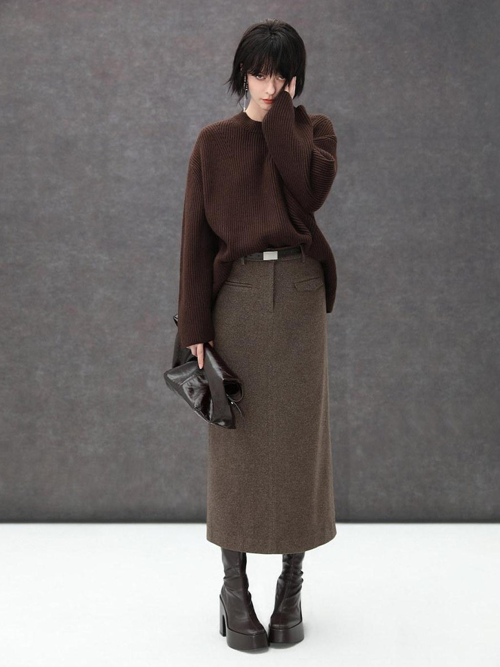 COCOBELLA High Waist Pocket Midi Straight H Line Office Polyester Blend Skirts