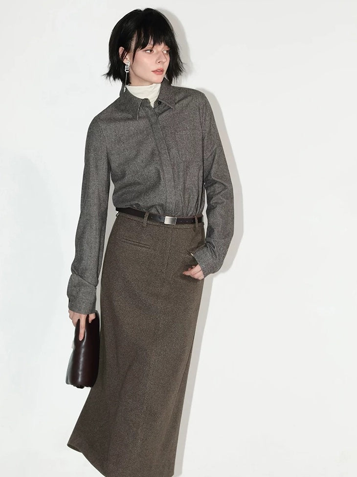 COCOBELLA High Waist Pocket Midi Straight H Line Office Polyester Blend Skirts