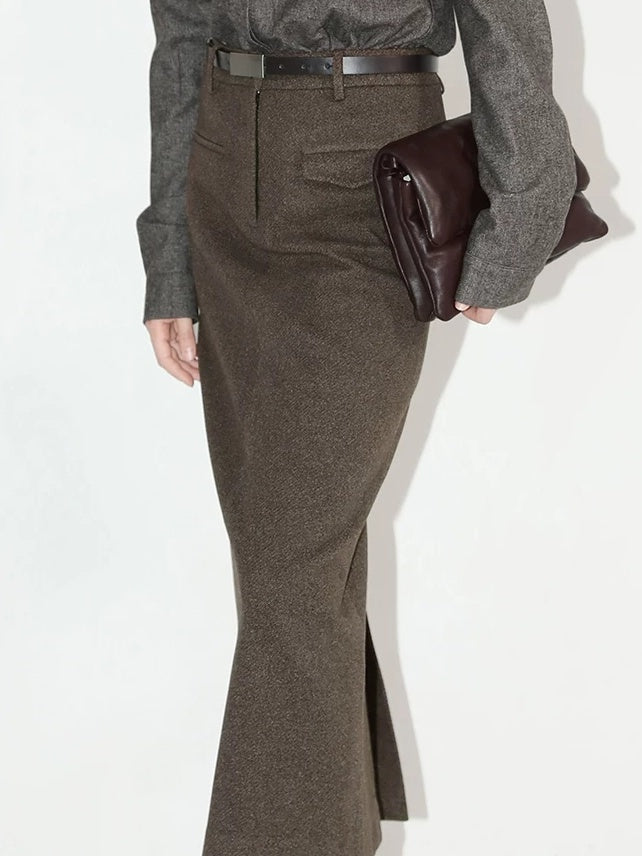 COCOBELLA High Waist Pocket Midi Straight H Line Office Polyester Blend Skirts