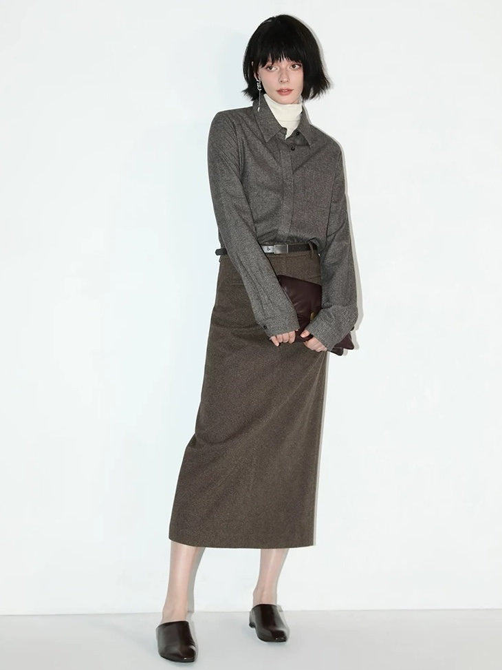 COCOBELLA High Waist Pocket Midi Straight H Line Office Polyester Blend Skirts