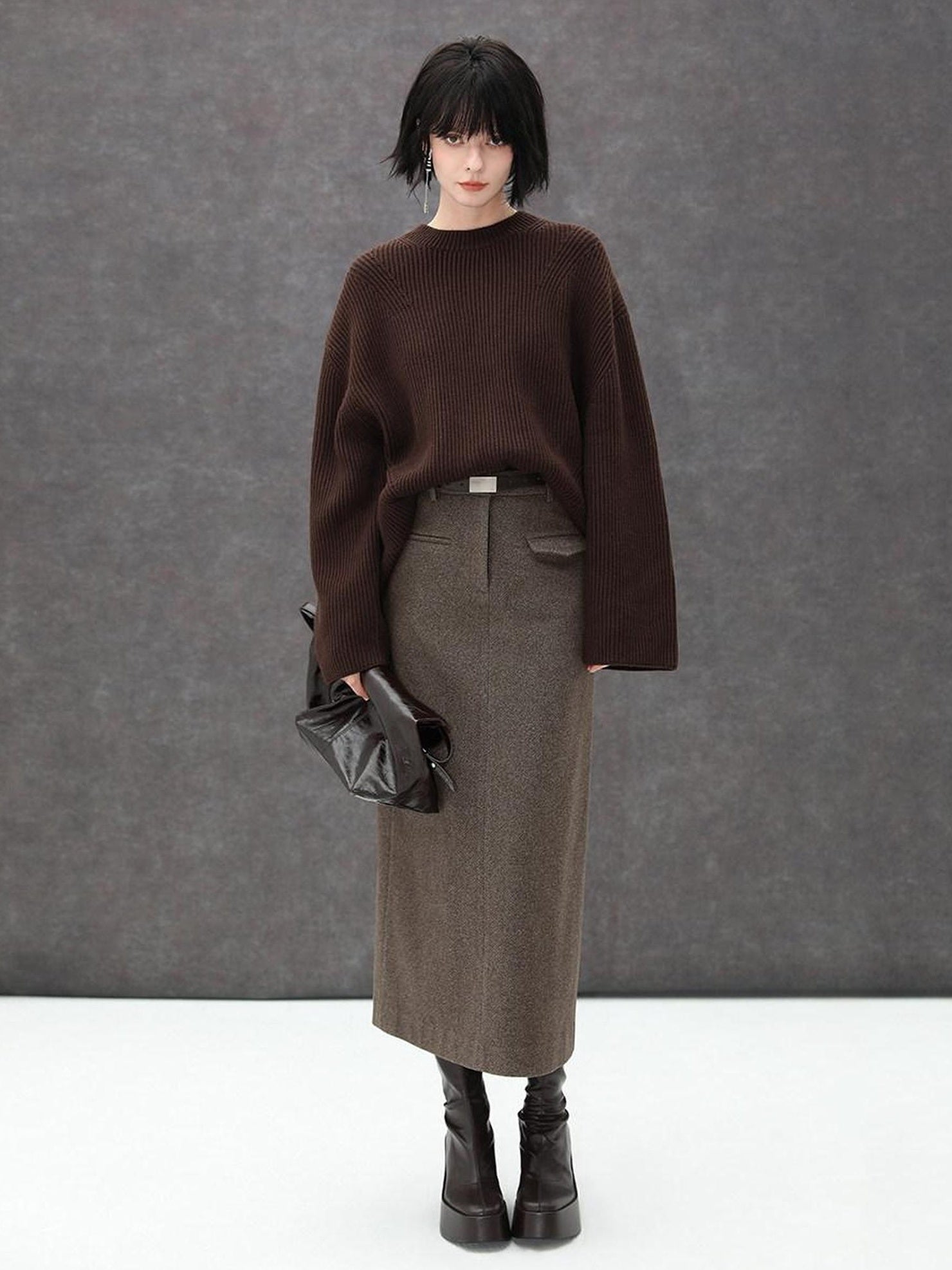 COCOBELLA High Waist Pocket Midi Straight H Line Office Polyester Blend Skirts