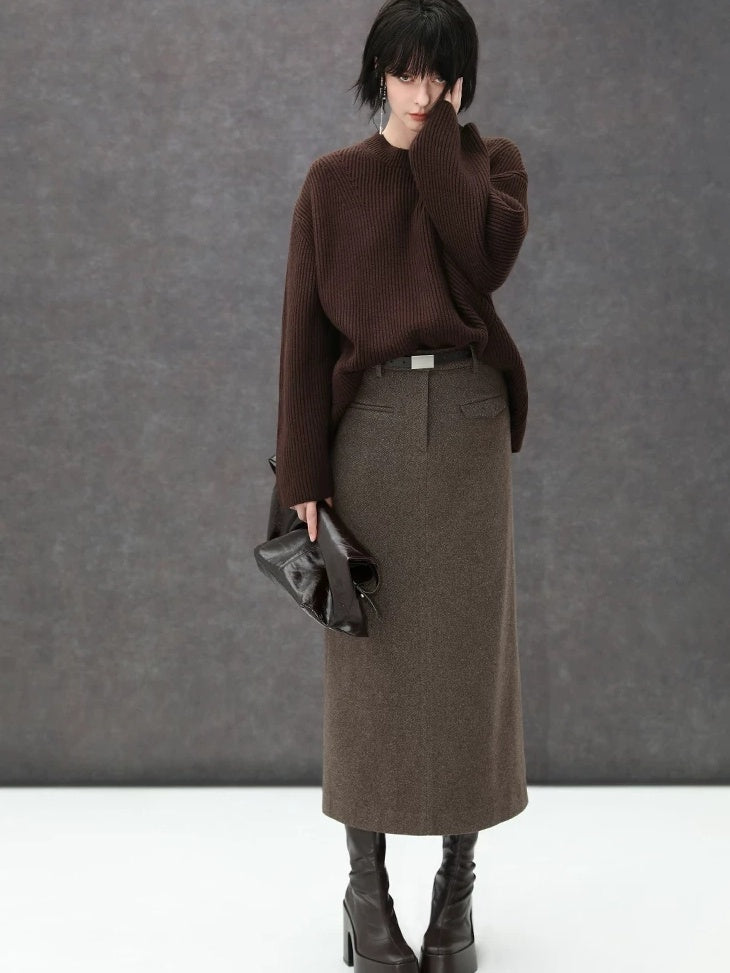 COCOBELLA High Waist Pocket Midi Straight H Line Office Polyester Blend Skirts