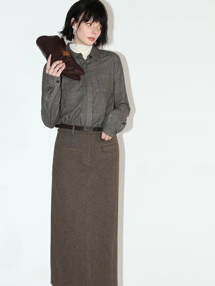 COCOBELLA High Waist Pocket Midi Straight H Line Office Polyester Blend Skirts